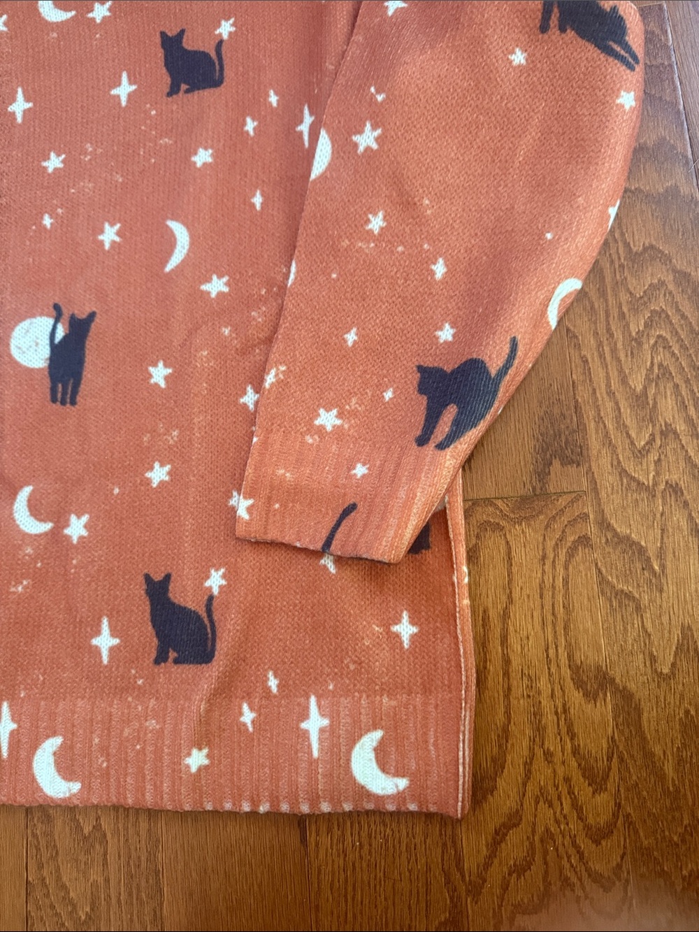 Black Cat Moon & Stars Cardigan Rusty Orange Halloween Sweater - Picture 7 of 10